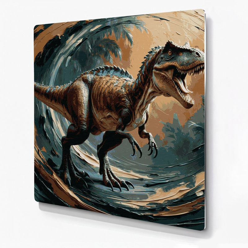 «Dinosaur Deinonychus», art mural en métal noir, H 12 po x l 12 po