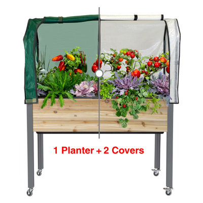 Gracie Oaks Self-Watering Cedar Planter (21 X 47 X 32"H) + Combo Cover