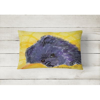 Pomeranian Indoor/Outdoor Purple/Gold Throw Pillow