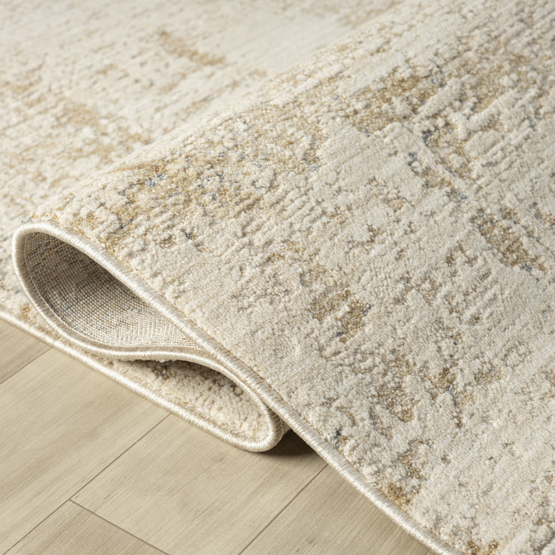 Kwamane Beige/Stone Blue Modern Abstract Power-loomed Indoor Area Rug, Runner 2'7" x 7'10"