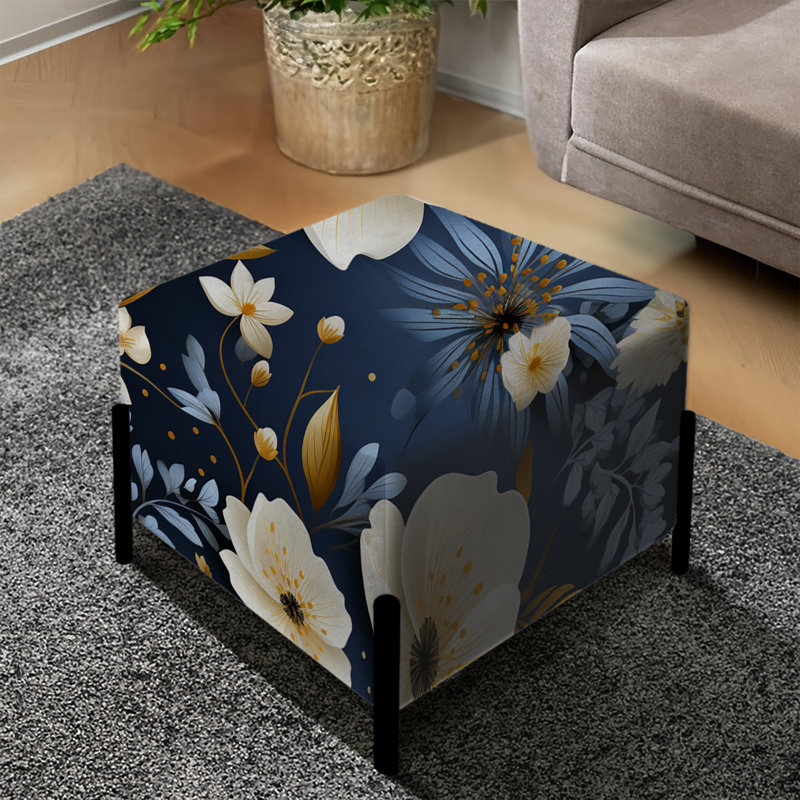 Repose-pieds carré bleu et blanc à motif floral Tranquility