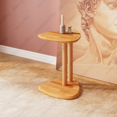 Sicily Oval C Table, Solid Beech Wood Side Table for Couch and Small Spaces