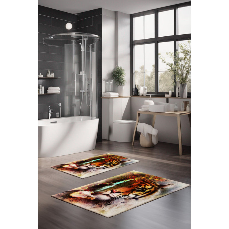 Ensemble de tapis de bain de luxe Eakly (2 pièces), 100% polyester, 16,0 x 23,6 pouces et 23,6 x 39,4 pouces | Conception antibactérienne antidérapante, hauteur de poils de 0,3 po | Lavable à la machine, durable et facile à nettoyer | Idéal pour la décoration de salle de bain