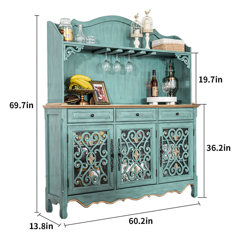 Buffet rétro en bois massif avec rehausse de bar