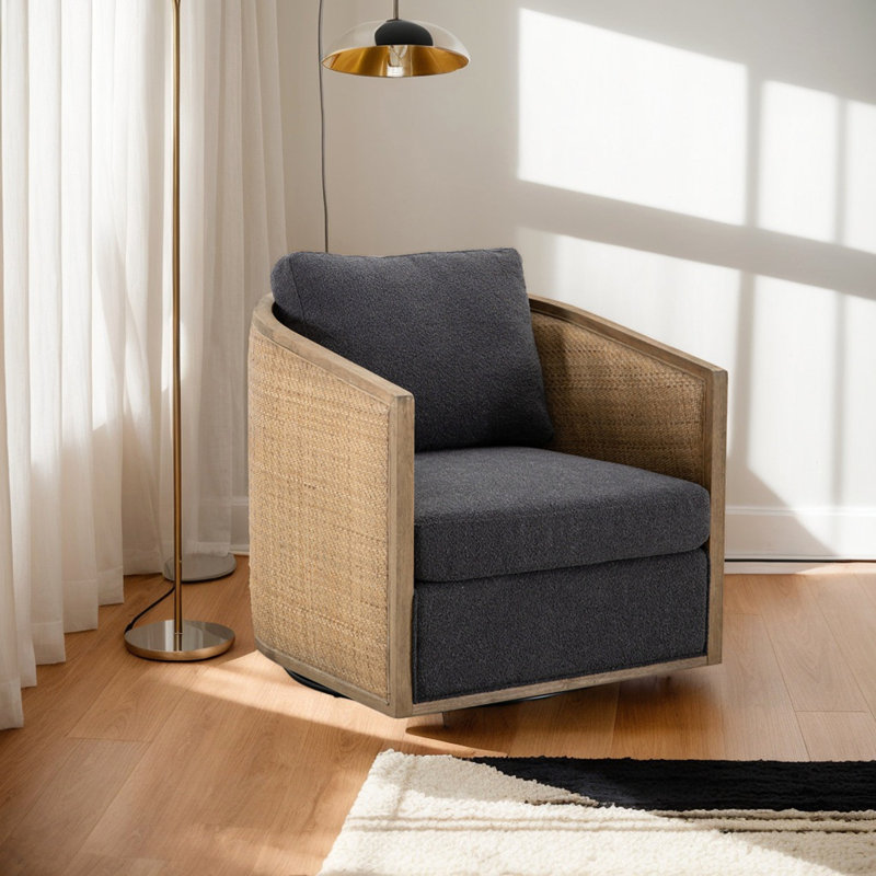 Fauteuil demi-tonneau pivotant, fauteuil d'appoint rond et confortable pour le salon, Noir carbone
