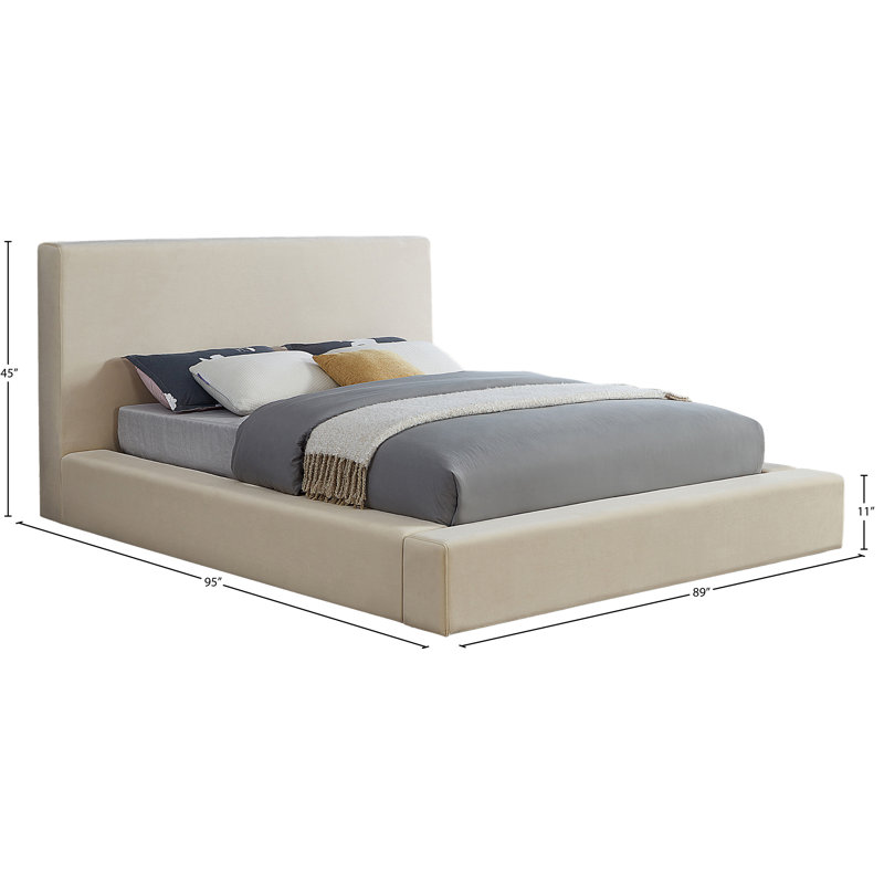 Ishia Upholstered Platform Bed, King, Cream Velvet