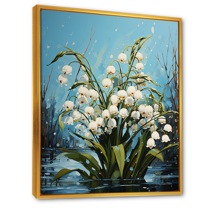 «Green Snowdrops», art mural sur toile, H 32 po x l 16 po, Cadre flottant doré