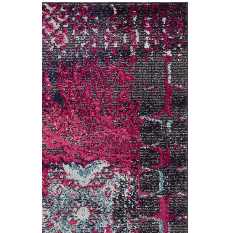 Tapis rose à motif abstrait Hertzler, Rectangle 6 pi 7 po x 9 pi 2 po