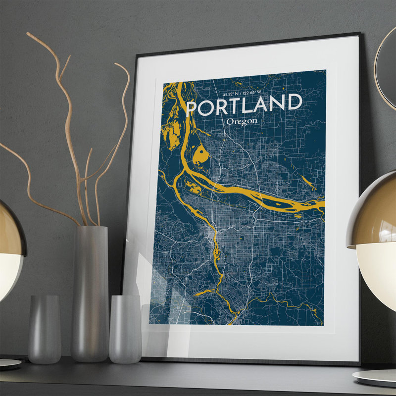 Portland City Map in Amuse 1 Piece Wall Art, 36cm H x 24cm W x 0.05cm D