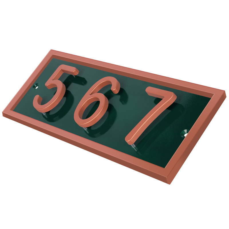 Plaque d'adresse horizontale flottante en aluminium Royal Shade, Cuivre, Oui, Vert
