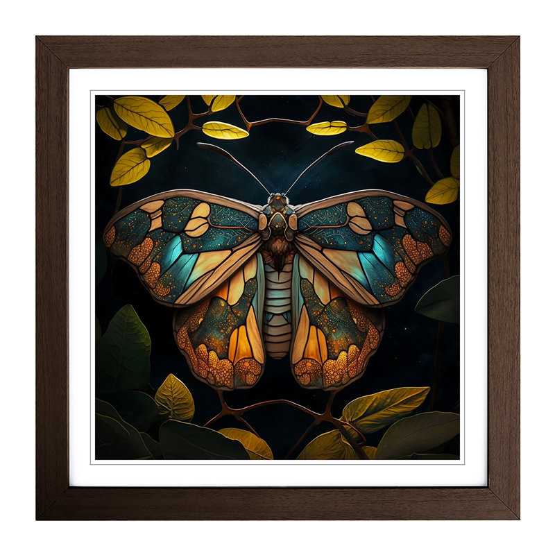Moth Stained Glass Effect - Framed Print, Walnut