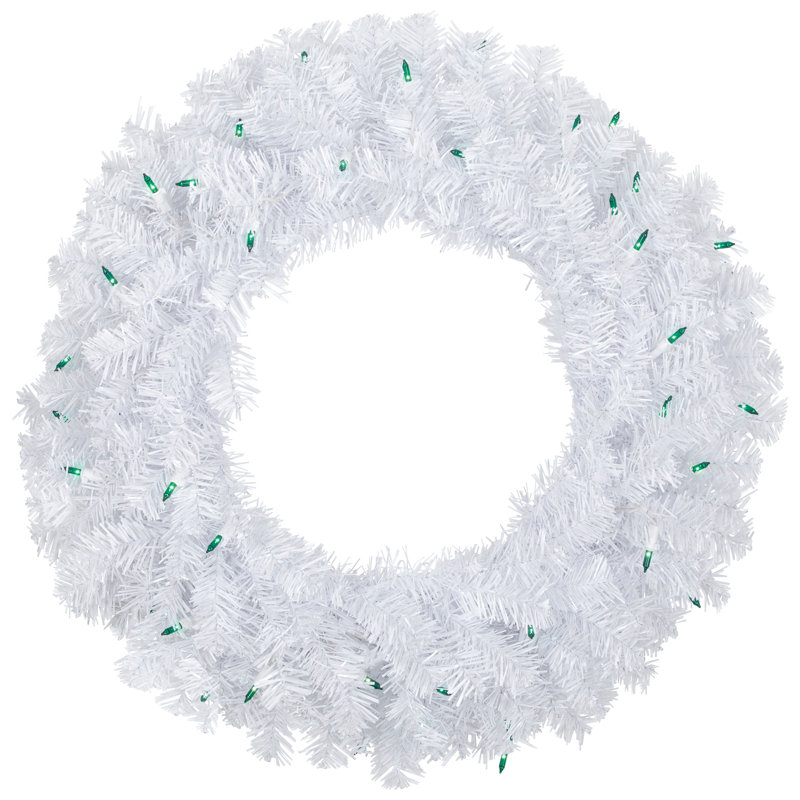 Couronne de Noël artificielle pré-éclairée en pin blanc Woodbury, Lumières vertes