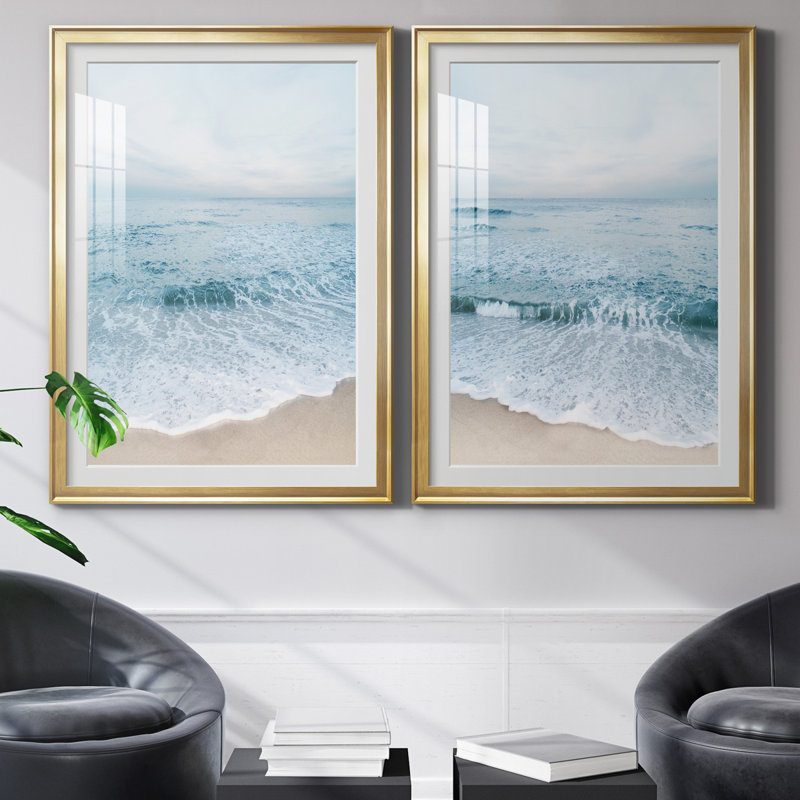 Tranquil Ocean I - ensemble de 2 reproductions, Blanc, H 26,5 po x l 73 po x P 1,5 po, Papier encadré doré