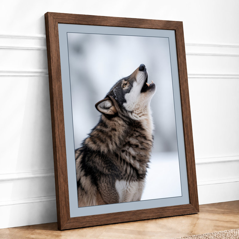 Wolf In Winter Modern - Print, A1 - 84.1 x 59.4 cm, Walnut