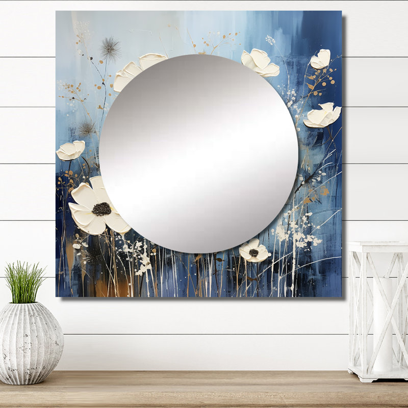 Volkea - Grand miroir carré à motif de fleurs sauvages, 36 po x 36 po