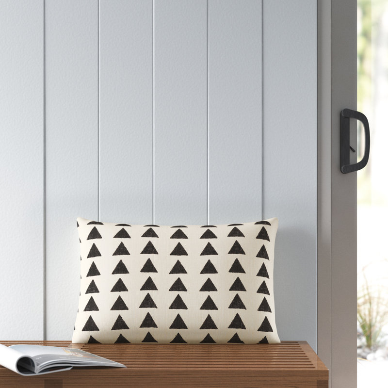 Housse de coussin Sain, Moutarde / beige, Grille triangulaire, H 14 po x l 22 po