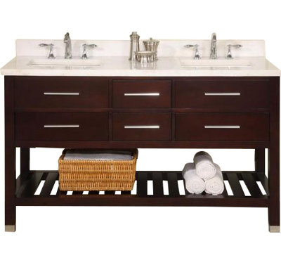 Base de meuble-lavabo double ouverte 60 "Priva seulement en bois foncé