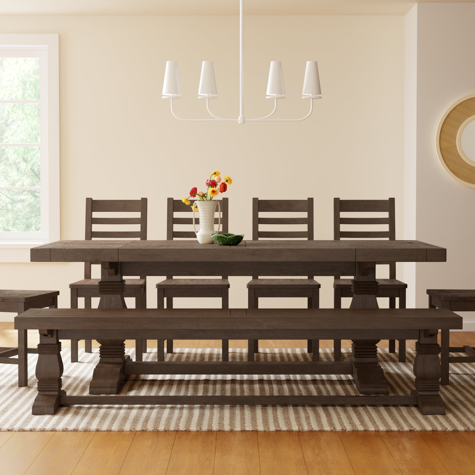 Kinston 10 - Person Solid Wood Double Pedestal Dining Set