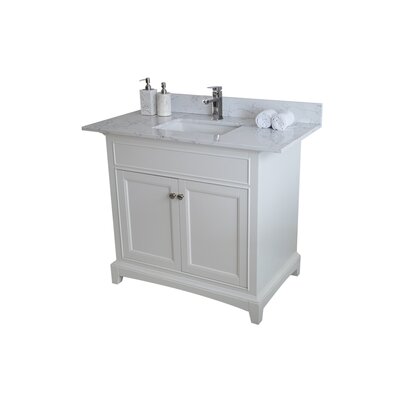 Montary 37""x 22"" Bathroom Stone Vanity Top Carrara Jade Engineered Marble Color With Undermount Ceramic Sink And Single Faucet Hole With Backsplash -  DROP Bath and Kitchen, CCF-SPN-351918