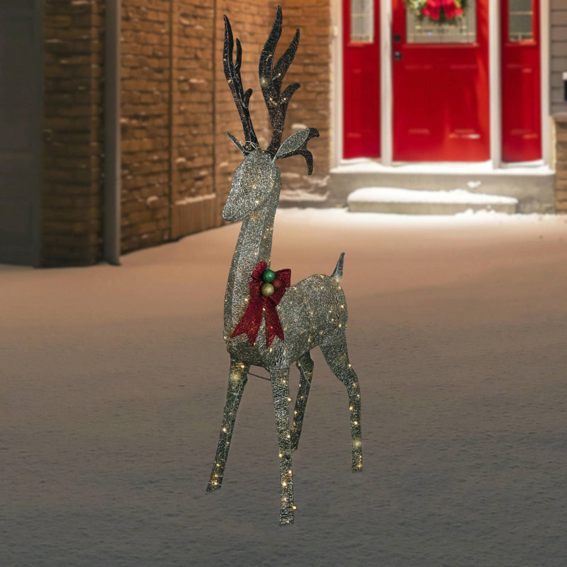 Décoration de Noël 74 po cerf champagne avec arc rouge