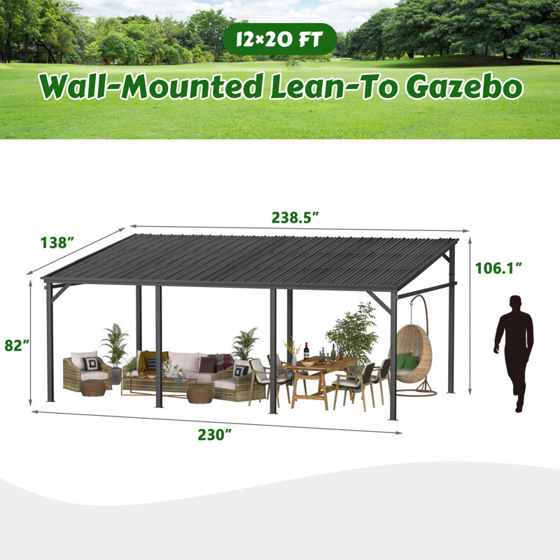 Feria  20'Wx12'D Manual Slope Patio Awning In Black