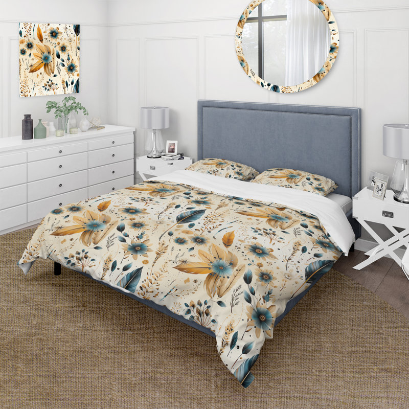 Motif bohème rustique - ensemble de housse de couette floral - microfibre de polyester
