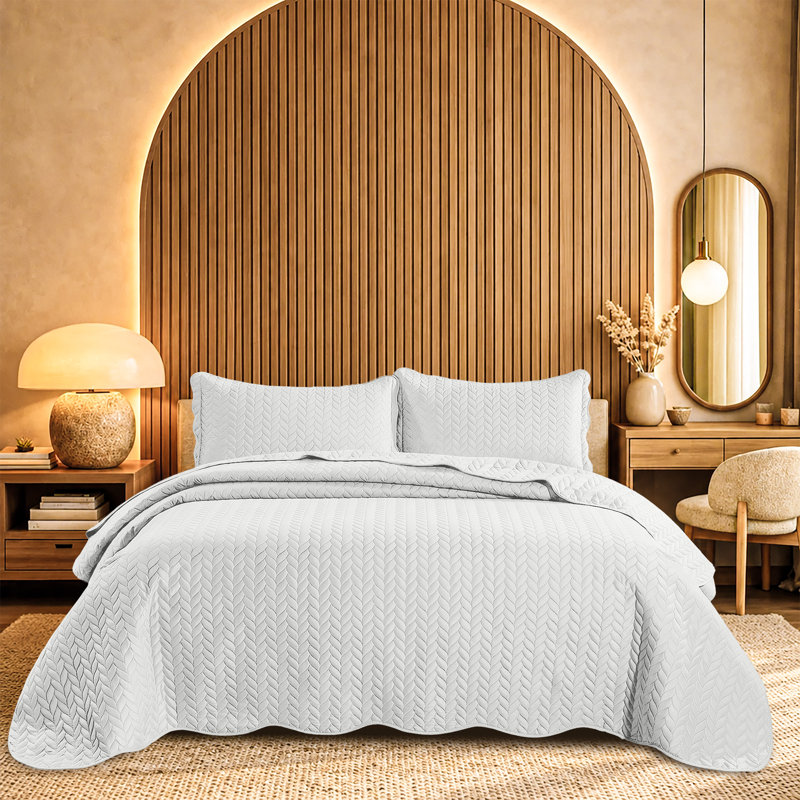 Ensemble d'édredon léger en microfibre avec taies décoratives Oxford, California King Comforter + 2 Standard Shams, White