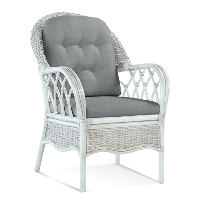 Chaise avec accoudoirs rembourrée Everglade, Tissu performance bleu clair 0851-55, Blanc givré