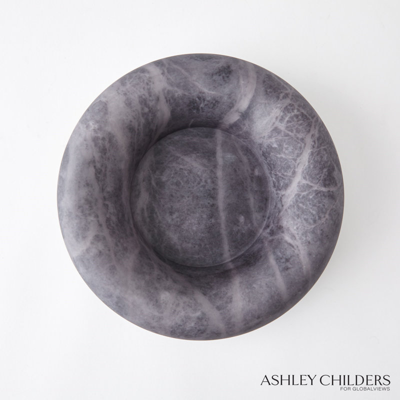 Alabaster Ring Bowl-Grey-Tall, Gray