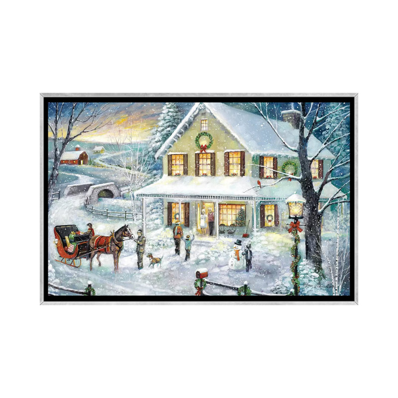 «Christmas visite» par Ruane Manning - reproduction d'art, H 32 po x l 48 po x P 1,5 po, Toile avec cadre argenté, Aucun mat