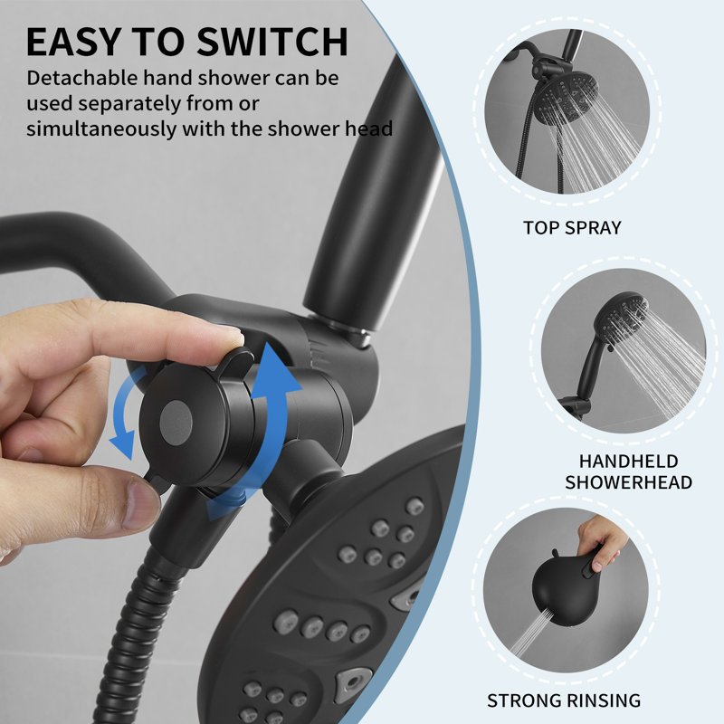 Single-Handle Dual Shower Faucet Set Trim Kit 1.8 GPM With Valve Filtered Handheld Shower Head, Matte Black
