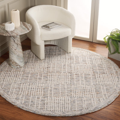 Tapis en coton à motif géométrique abstrait en laine / brun ivoire