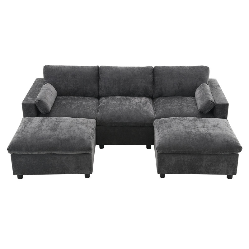 [VIDEO]86.5'' Chenille Modular Sectional Sofa With Storage Pockets, Dark Gray Chenille