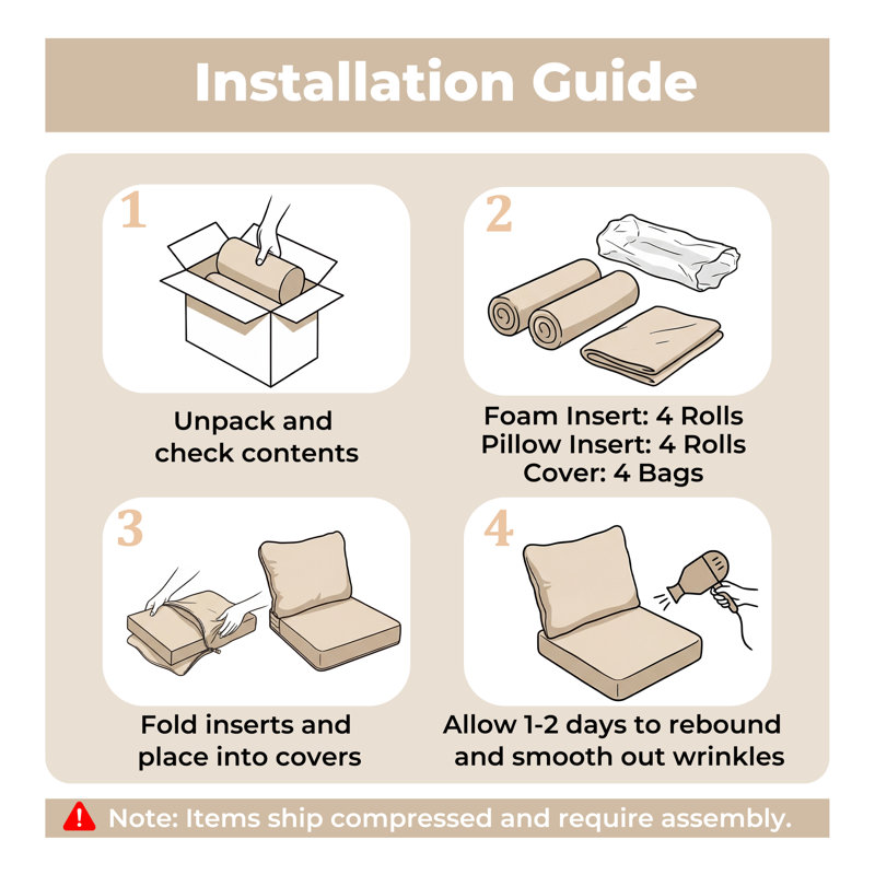 24" x 24" x 5" Outdoor Deep Seat Cushion, Waterproof, High Resilience Foam, Patio Furniture Replacement, Set of 4, 4