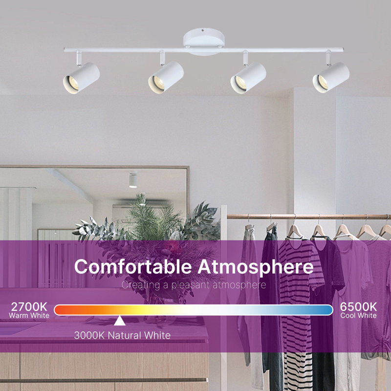 Plafonnier sur rail à 4 lumières à DEL Flsnt, lumières sur rail réglables pour, cuisine, têtes rotatives, projecteur de plafond multidirectionnel moderne, 24 W, 3000 K