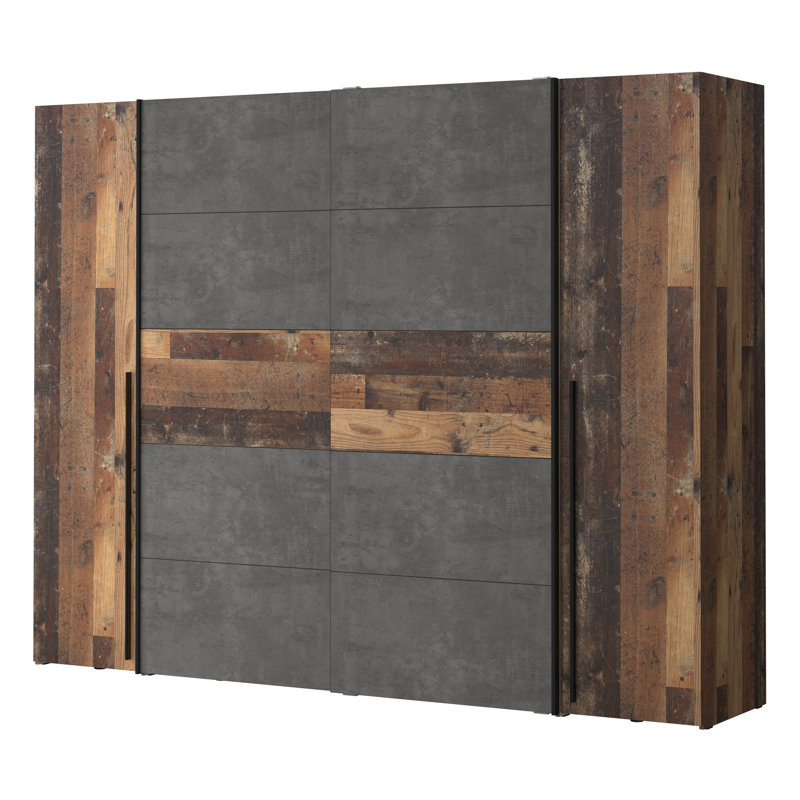 Debarr 4 Door Manufactured Wood Wardrobe, 210.5cm H x 270.3cm W x 61.2cm D, Brown/Dark Grey