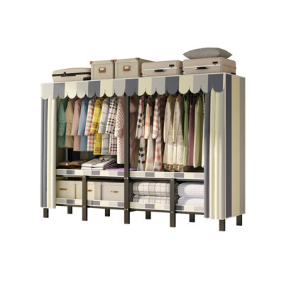 INO Design Portable Closet Organizer Clothes Storage Wardrobe Rack Shelf Dustproof Stout