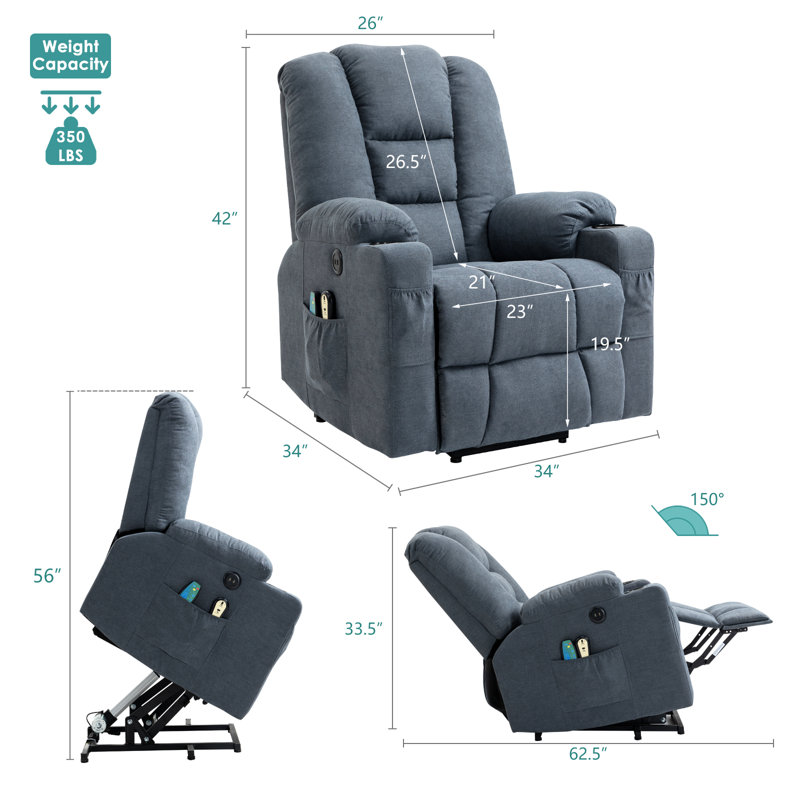Power Lift Chair Electric Recliner Sofa For Elderly Heavy Duty And Soft Fabric Sleep Lift Chair With 2 Remotes, Usb Ports, Cup Holders & Side Pockets For Living Room