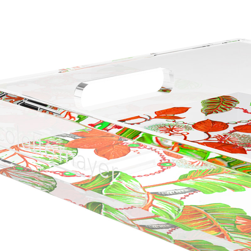 Plateau rectangulaire en acrylique Plumeria, L 12,5 po x P 7,75 po x H 2 po