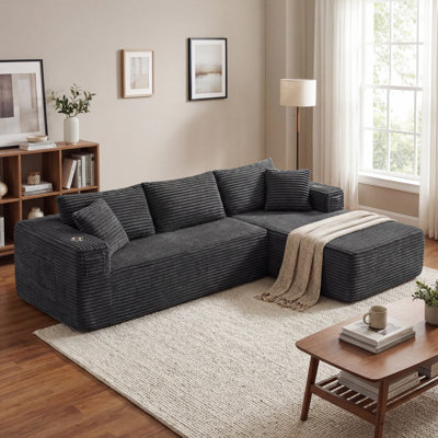 108" Modern L-Shaped Sectional Sofa With Chaise Deep Seat Corduroy Upholstered Couch