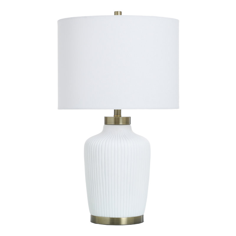 Lampe de table transitionnelle - blanc satiné Halifax et finition dorée - abat-jour blanc