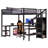 Queen Metal Loft Bed With LED Lighting, USB & Storage L Shaped Desk-1089986224-1089986229