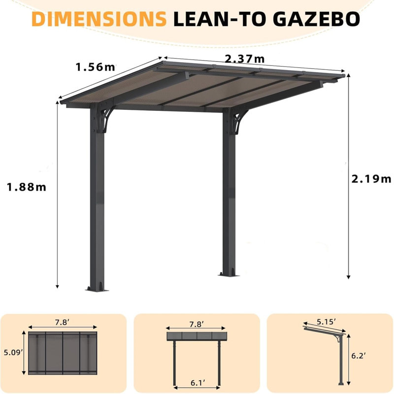 Hardtop Gazebo, 1.5 m x 2.5 m