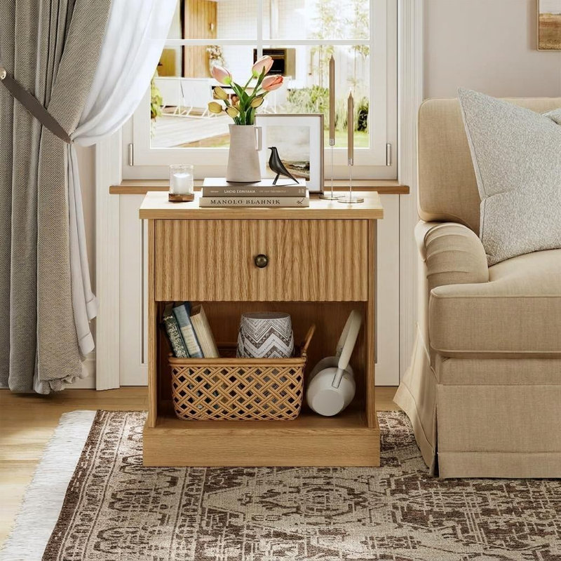 57.7cm W Solid Wood Bedside Table, White