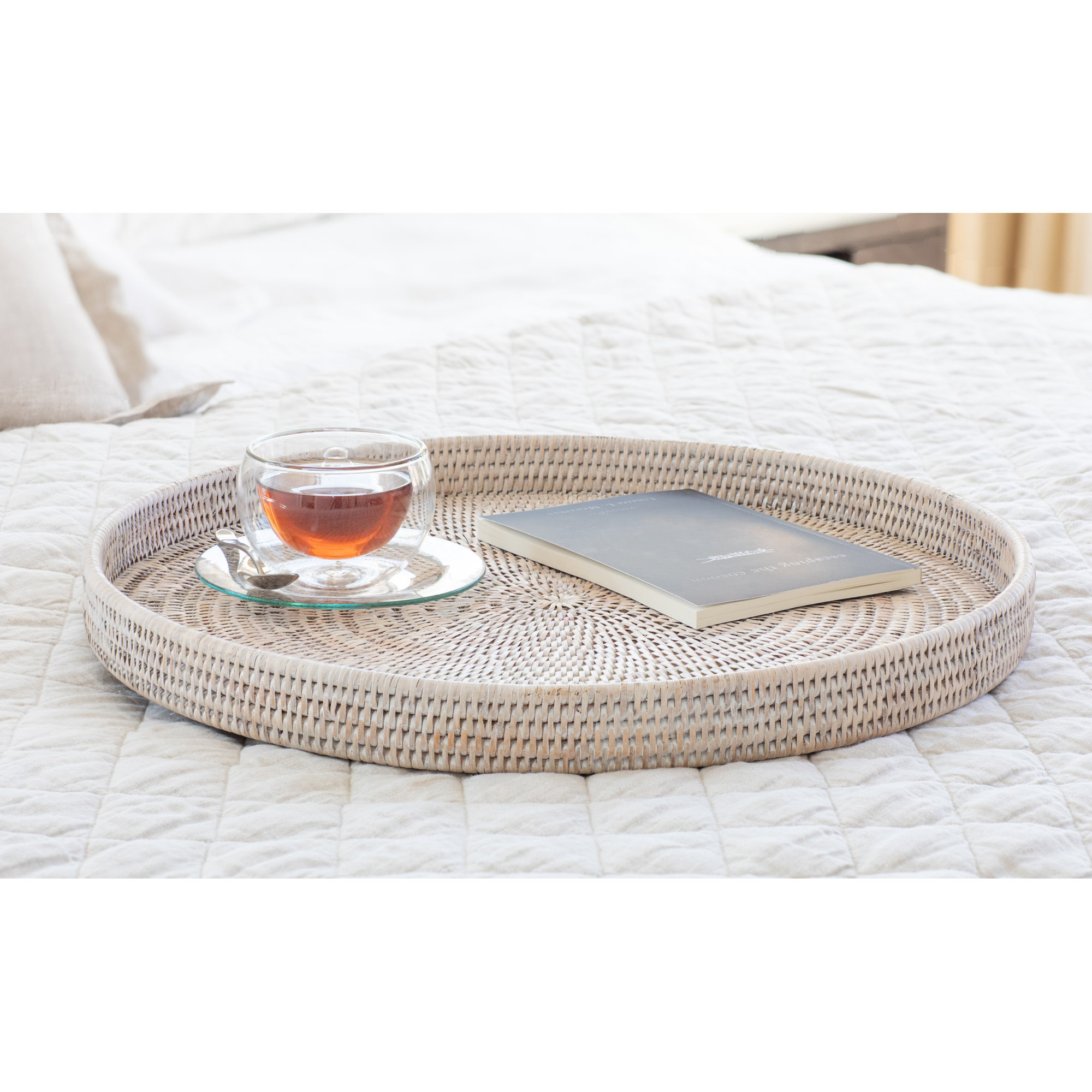 Landers Handmade Serving Tray, White Wash, 2" H x 22" W x 22" D