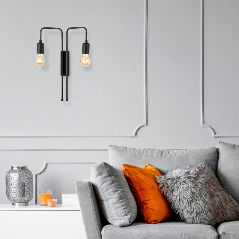 Modern Industrial Wall Lamp, Black Metal Body, 17.7 x 7.9 x 17.7 inches | 2 x E27 Socket (Max 40W) | IP20 Rated | Stylish Novelty Design with Durable Base Plate (5.9 x 2.4 inches) | Perfect for Home and Office Lighting
