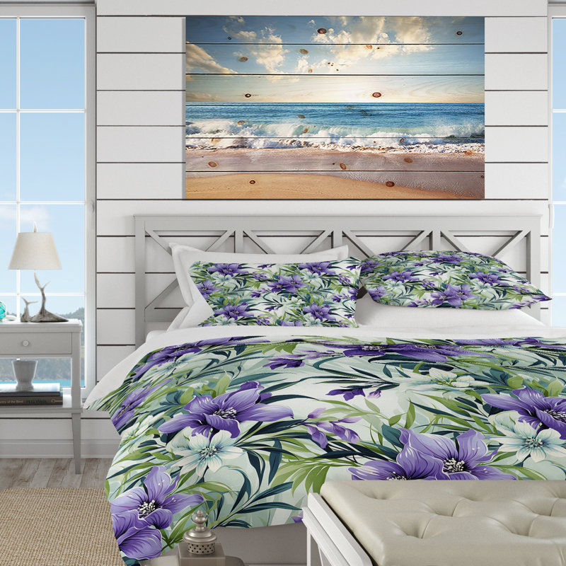 Ensemble de housse de couette à motif floral - Serenade de bambou vert mauve à motif tropical II