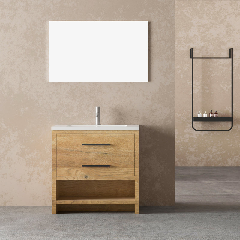 Wicksham 36 po L x 19 po P 2 tiroirs Meuble-lavabo autoportant avec évier simple et Comptoir en Polymarbre blanc