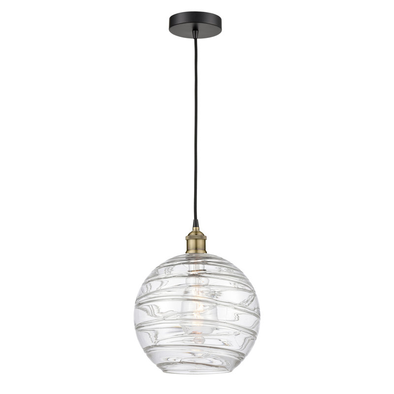 Luminaire suspendu simple à 1 lumière 1 lumière, H 14,75 po x l 12 po x P 12 po, Transparent, Laiton antique noir