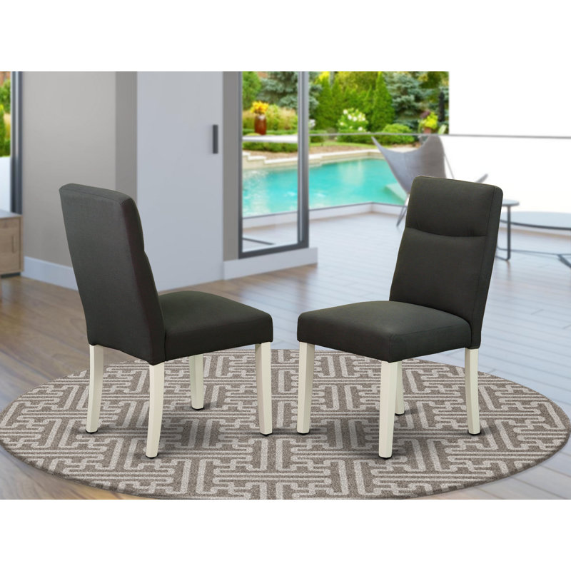 Damron 18'' H Linen Upholstered Parsons Chair, Dark Gotham Gray, White